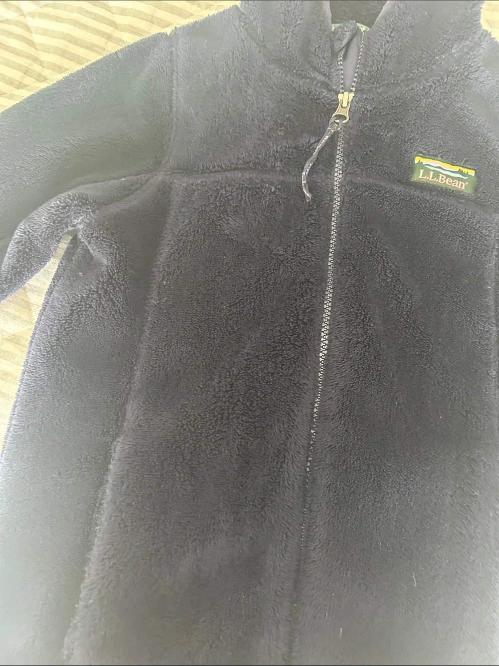 L.L. Bean High Pile Fleece Navy Plush Sherpa Zip-Up Hoodie